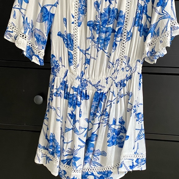 NWT LF Rumor Boutique Blue Floral Romper Dress - Picture 3 of 11
